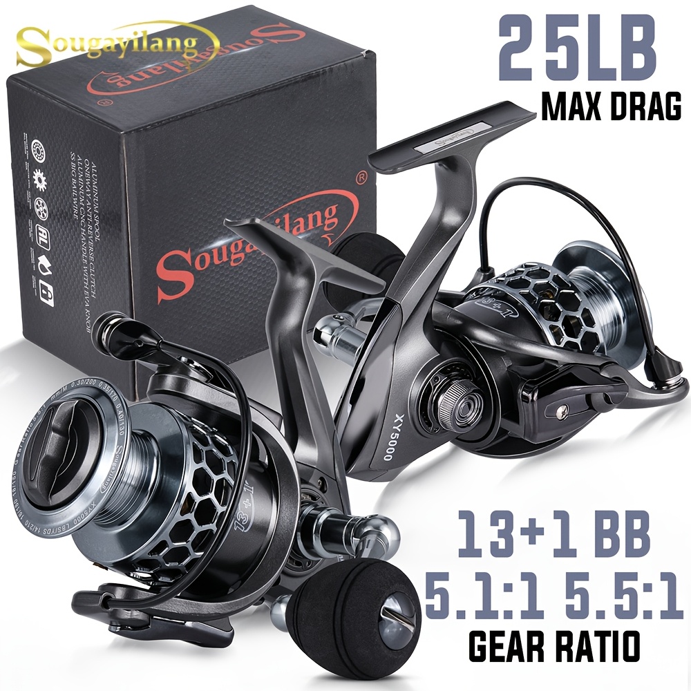 

Sougayilang Reel Ball Bearings 5.1:1/5.5:1 Fishing Reel Aluminum Spool Reel With Foldable Eva Handle Suitable For Freshwater Saltwater Trout Sea Bass Carp