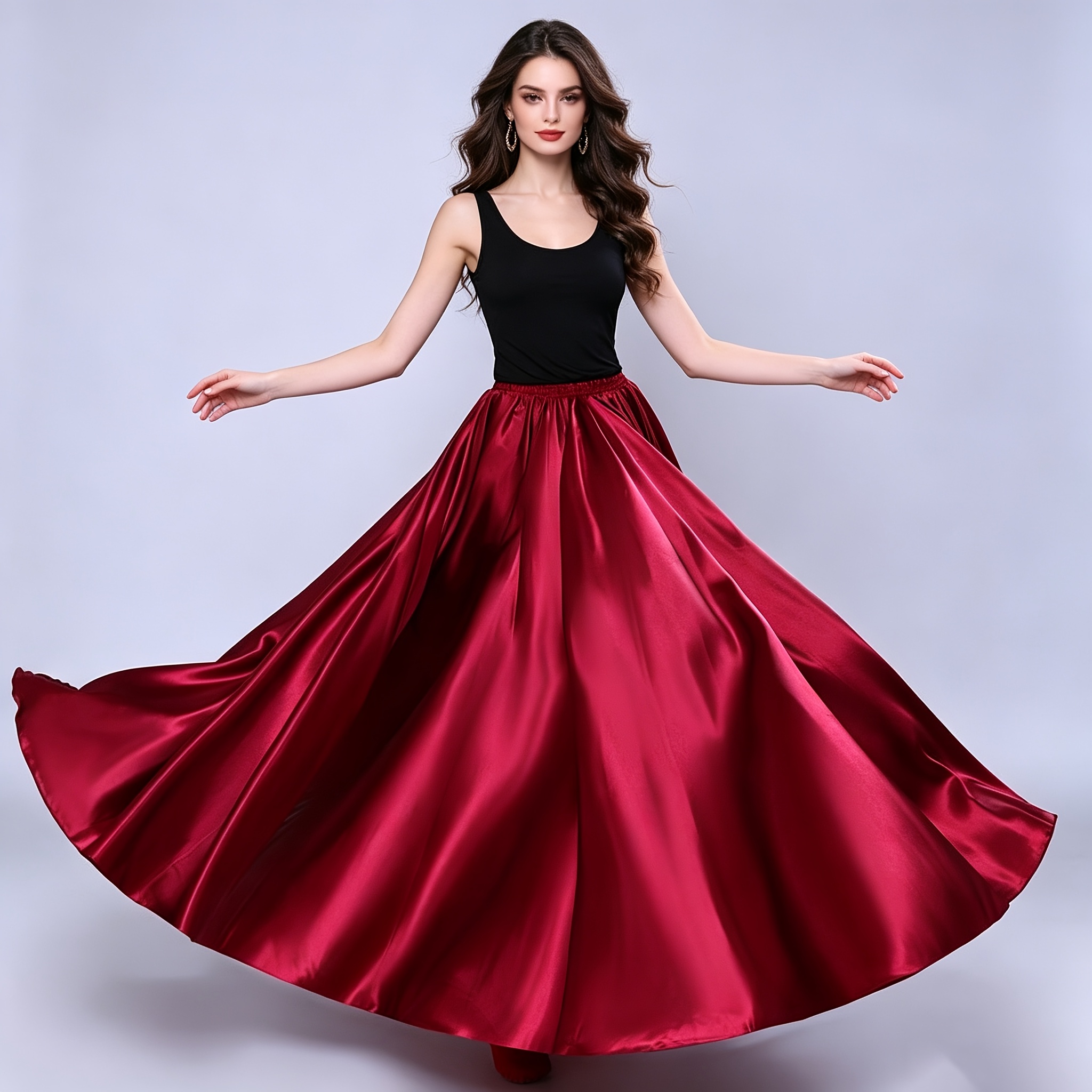 1pc   long skirt women satin 2 slits full skirt belly dance   tribal flamenco rock