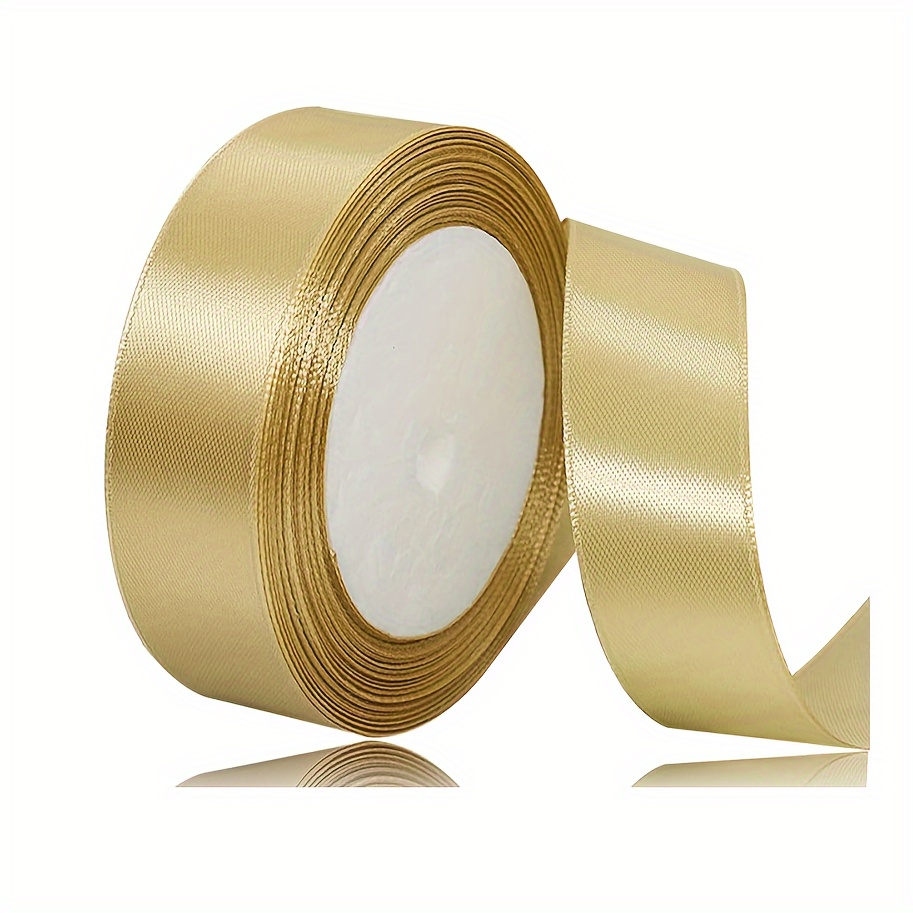 

1pc Golden Satin Ribbon 20mm, 22 Meters Solid Colors Fabric Ribbon For Crafting, Gift Wrapping, Balloons, Diy Sewing Project, Hair Bows And Cake Decoration