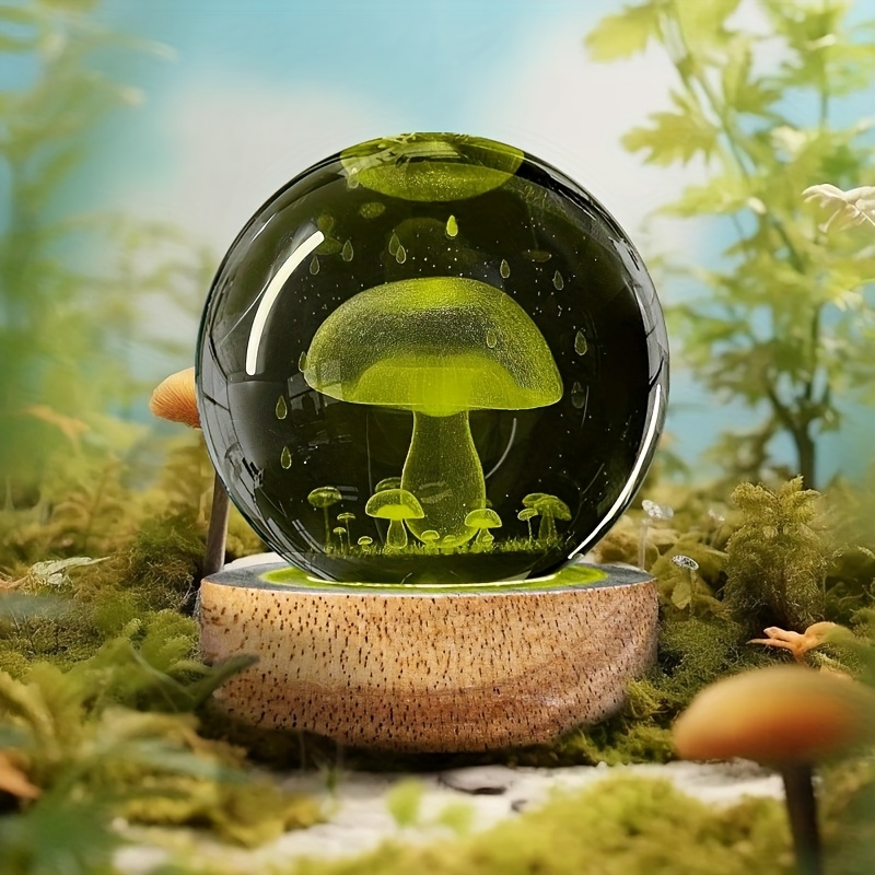 1 36 3d mushroom crystal glass ball led night light - Temu