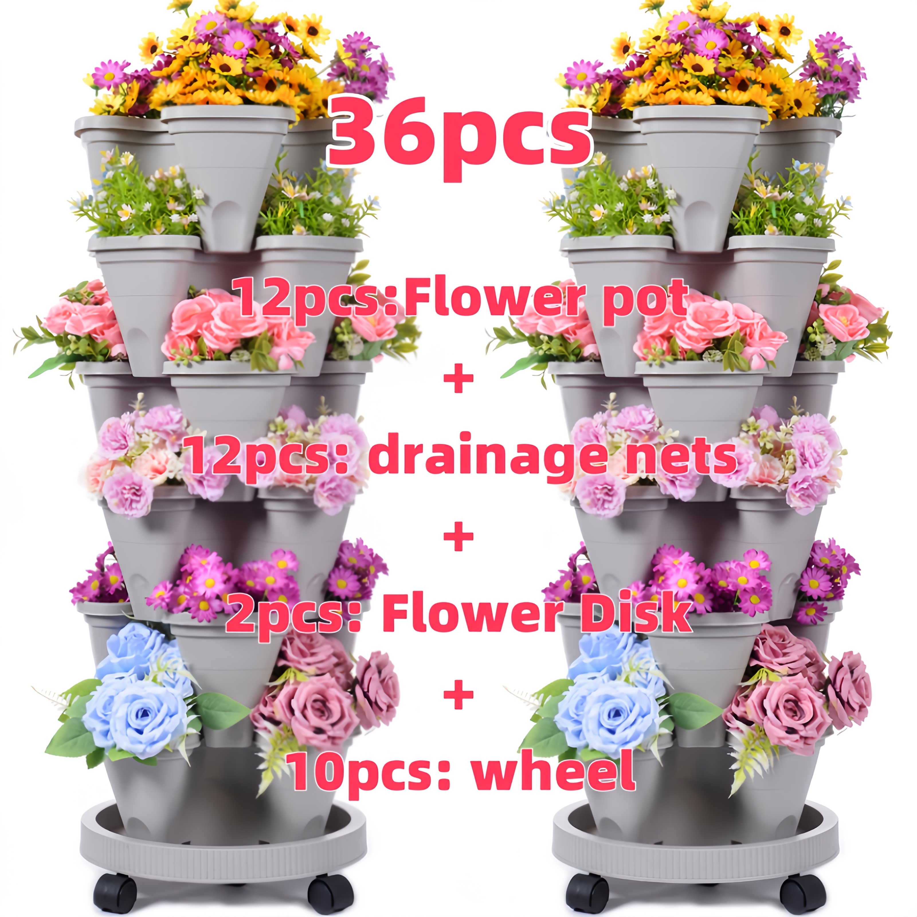 TEMU 2 Sets, 6-story Stackable Flower Pots - New Ppp Material For Vertical Garden Flower Pots For Flowers, Herbs, Strawberries, And Vegetables -