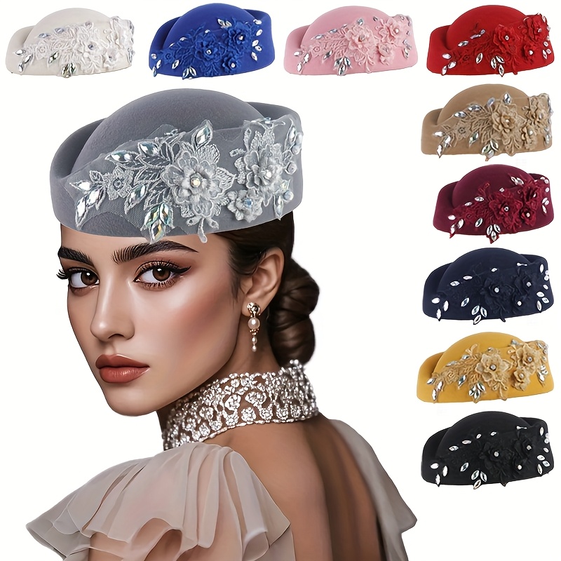 

Vintage Fashion Women's Beret, Polyester Fabric, Church Style Ribbon And Floral Embellishment, Hand Wash Or , , With Toggle Closure, Jacquard Knitting, Yarn-dyed, For , Party, Wedding