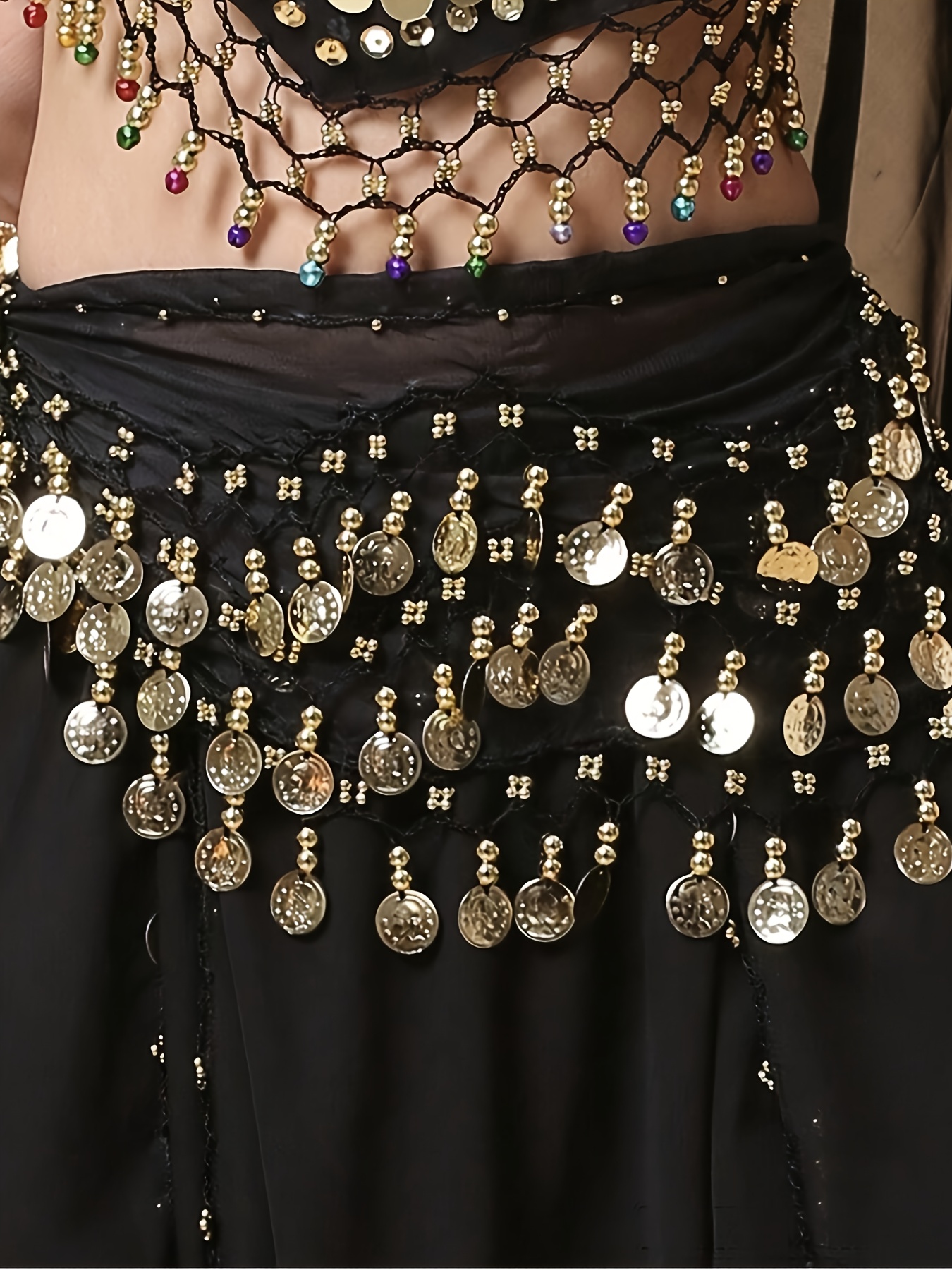Hip Belt, Belly Dance Jewelry,Elastic Belt Beaded Hipskirt - NEW Hip Skirt Costume Boho Gypsy Tribal Jewelry Chain Silver  main image 4