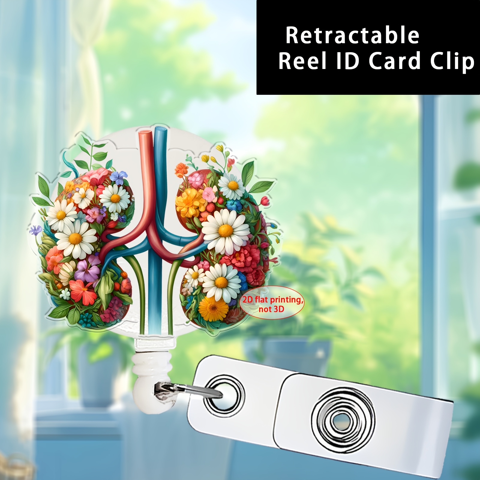 TEMU Inklapbare 2D Platte ID-kaarthouder met Bloemen Nierlabelclip, Zorgbadgeclip, Geschikt voor Artsen Studenten Medische Assistenten, Kan Gebruikt