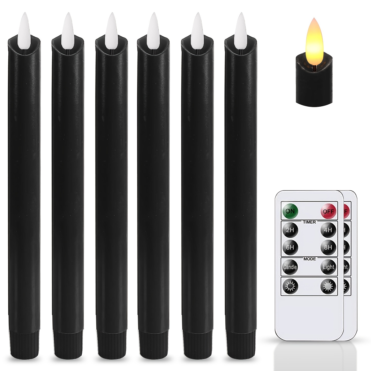 

Flameless Black Taper Candles Flickering With Timer And 10-key Remote, Battery Operated Lde Warm 3d Wick Light Window Candles Real Wax Pack Of 6, Christmas Home Wedding (0.78" X 10")
