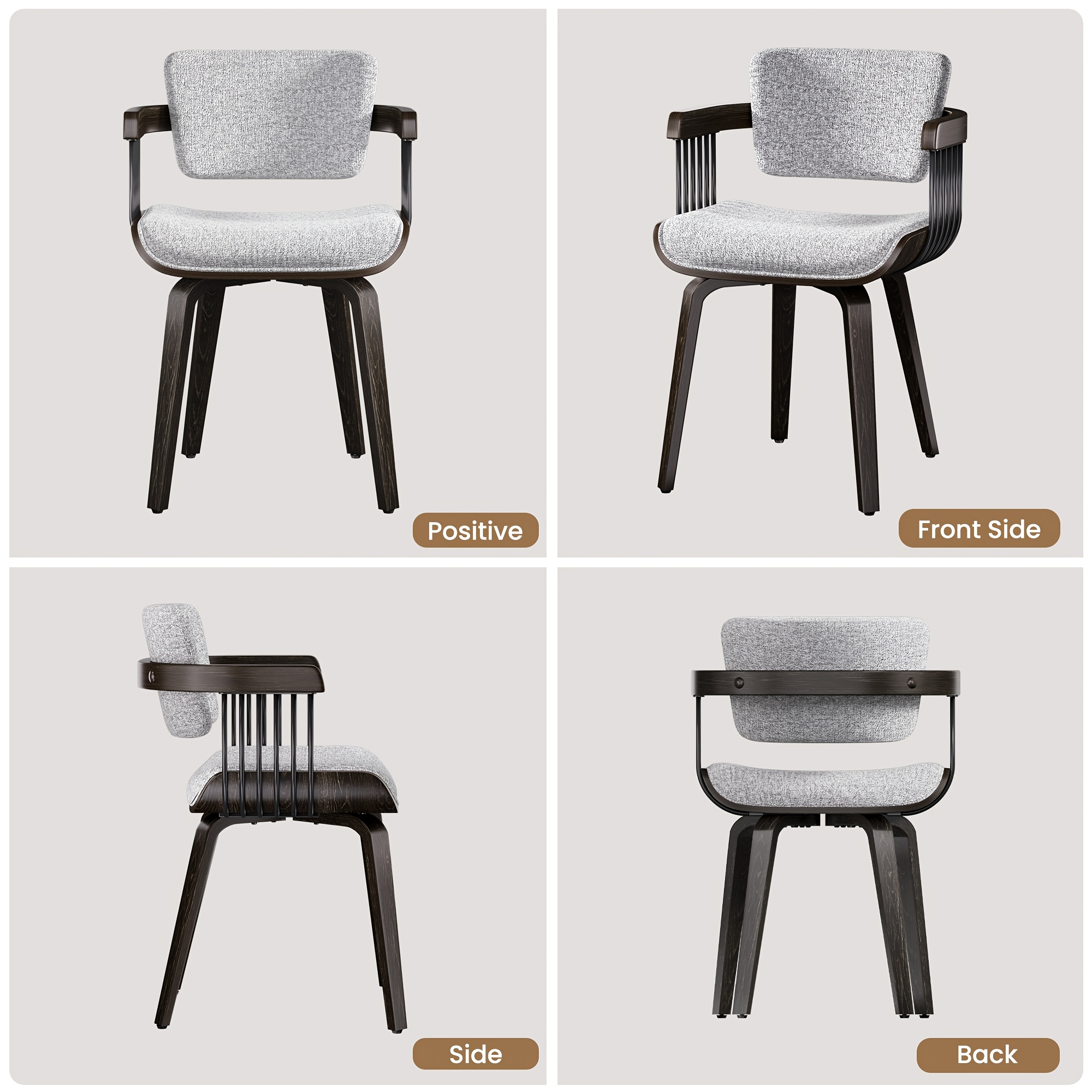 Two Ergonomic Wooden Dining Chairs, Curved Bentwood Backrest And Seat, High-Density Foam Cushion, Modern Semi-Armrest Kitchen Chair