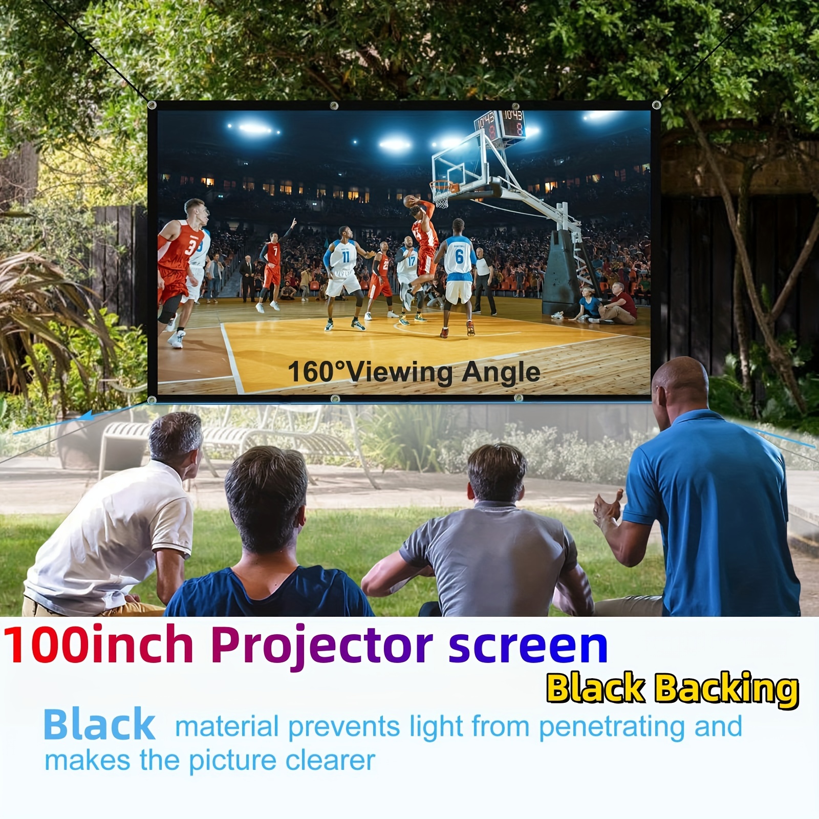 

Black Backing Projector Screen 100 Inch Projection Screen 4k 16:9 Foldable For Home Theater Movies, Office, 160° View Angle Indoor Back Absorbs Light Fast Setup For Home Theater