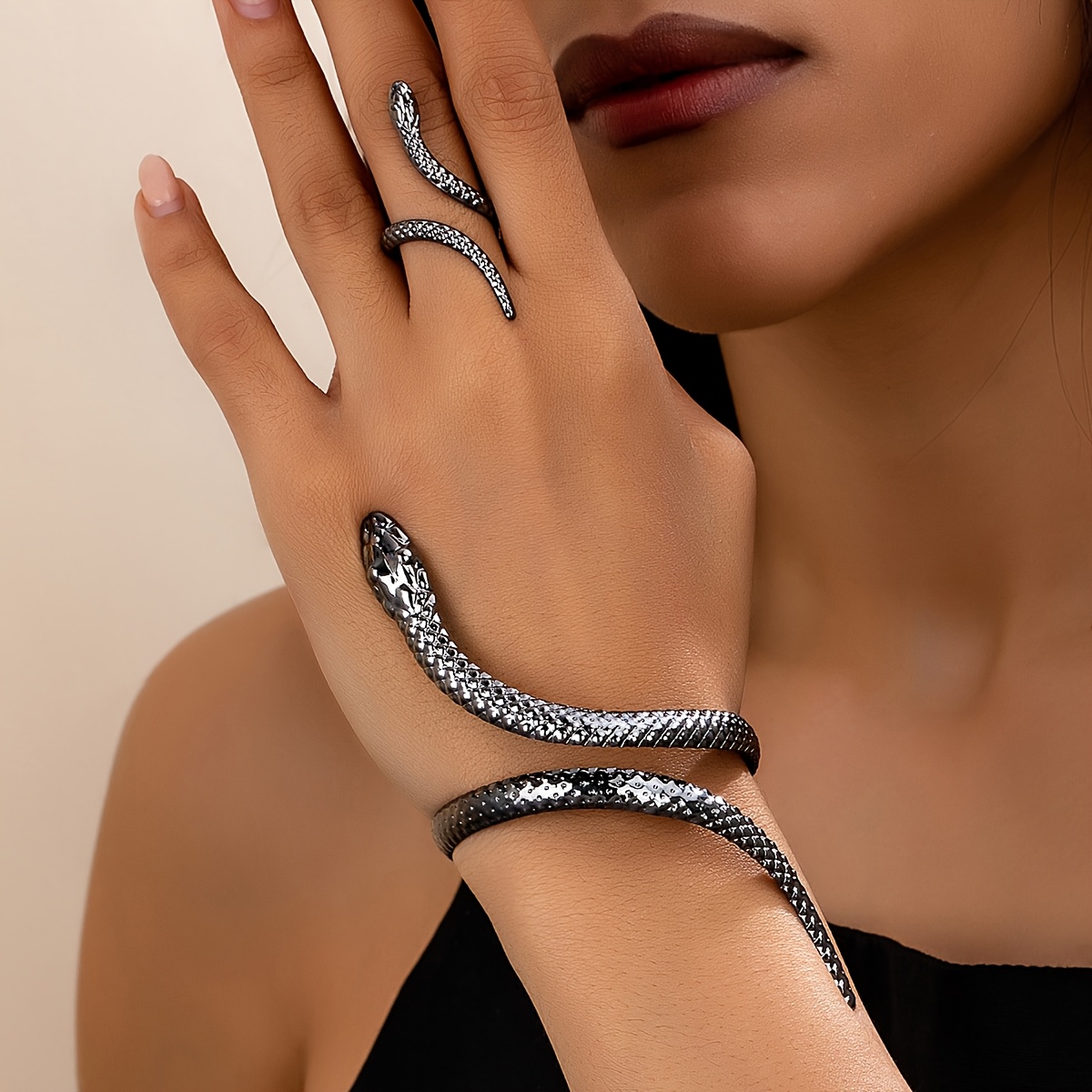 

2pcs Bohemian Style Iron Twisted Snake Bracelet And Ring Set, For And Parties, Accessory For Women