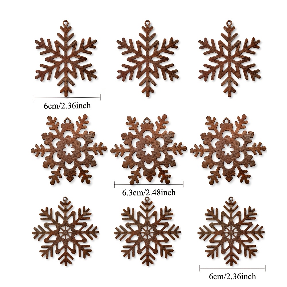 TEMU Set da 9 pezzi di ornamenti a forma di di in metallo arrugginito con 1 di spaghetti, decorazioni vintage invernali da appendere per albero di