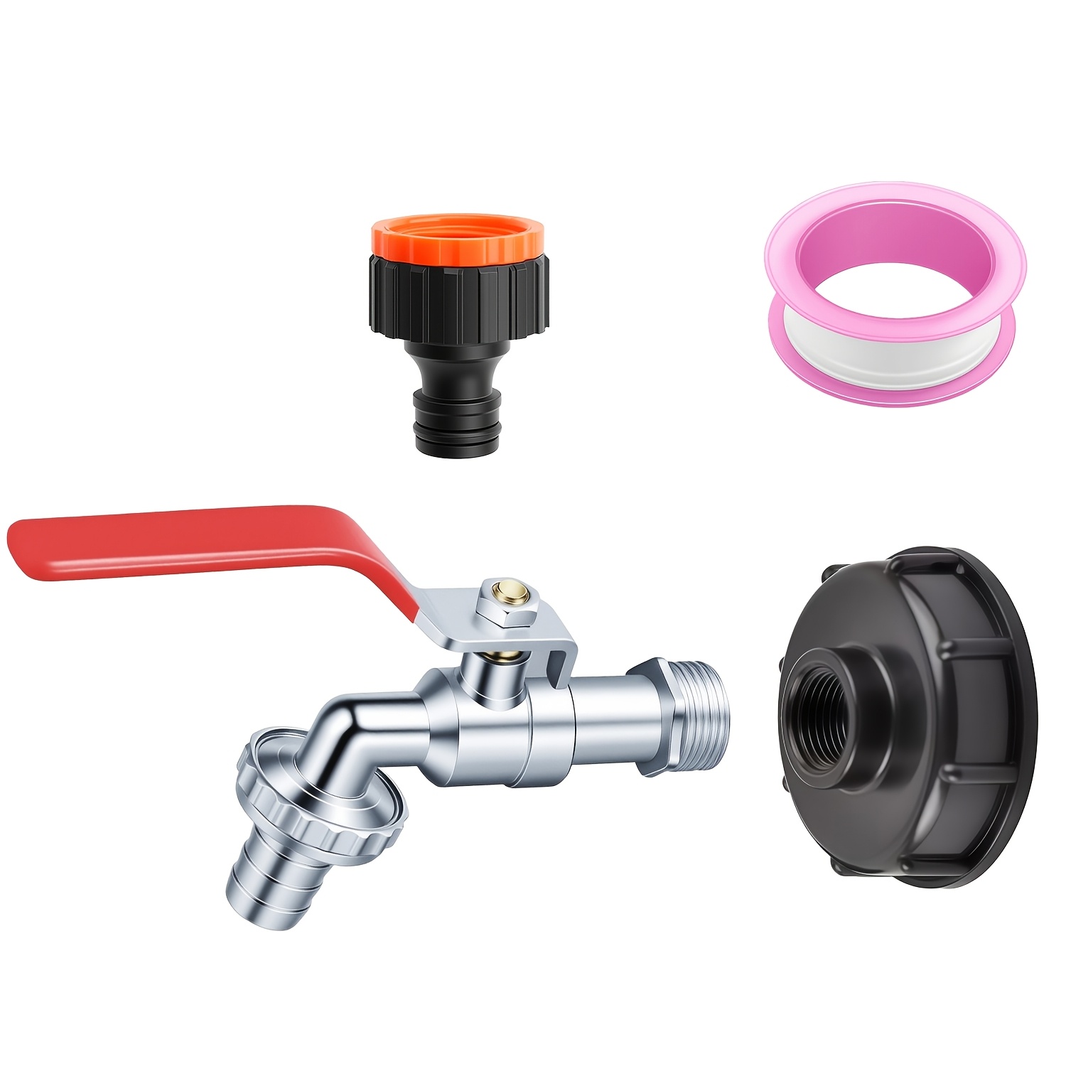 Image of 4pcs Ibc Tank Adapter Kit With 1/2" Drain Valve, S60x6 Coarse Thread Ibc Tank Tap Connector With 1/2" Threads, Hose Adapter For Rain , Water Container, Outdoor Water Storage Tank Fitting Set