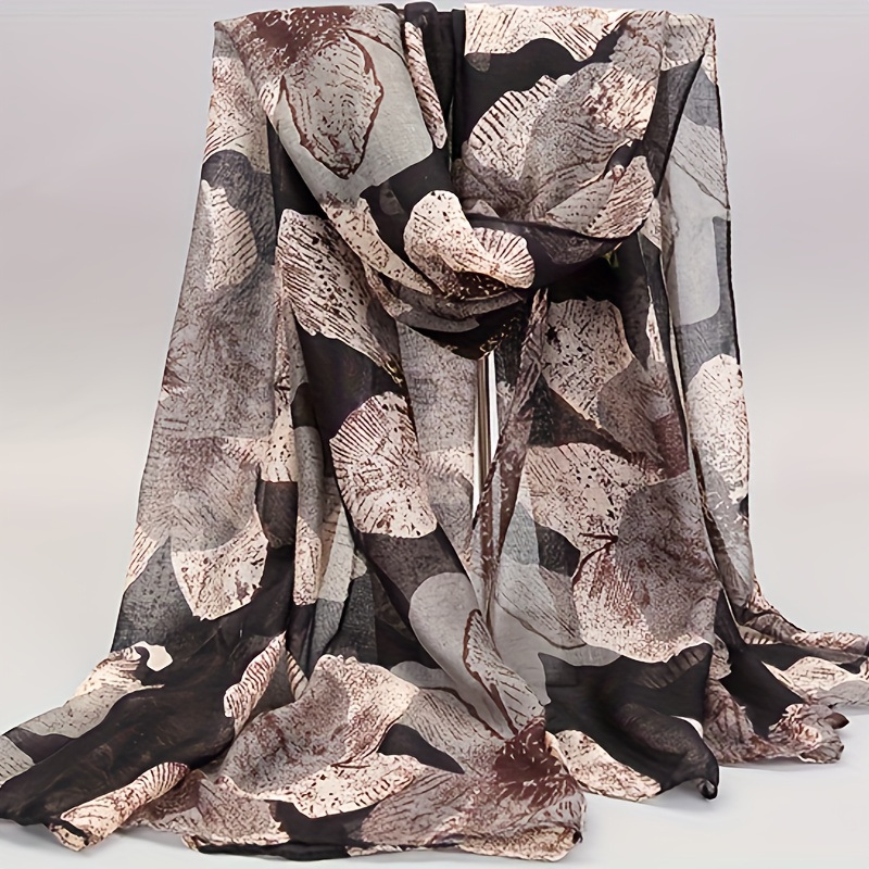TEMU Vintage Bali Flower Print Scarf - Non-elastic Warm Winter Neck Wrap With Balinese Floral Patterns, Elegant Collar For Casual Outfits, Hand