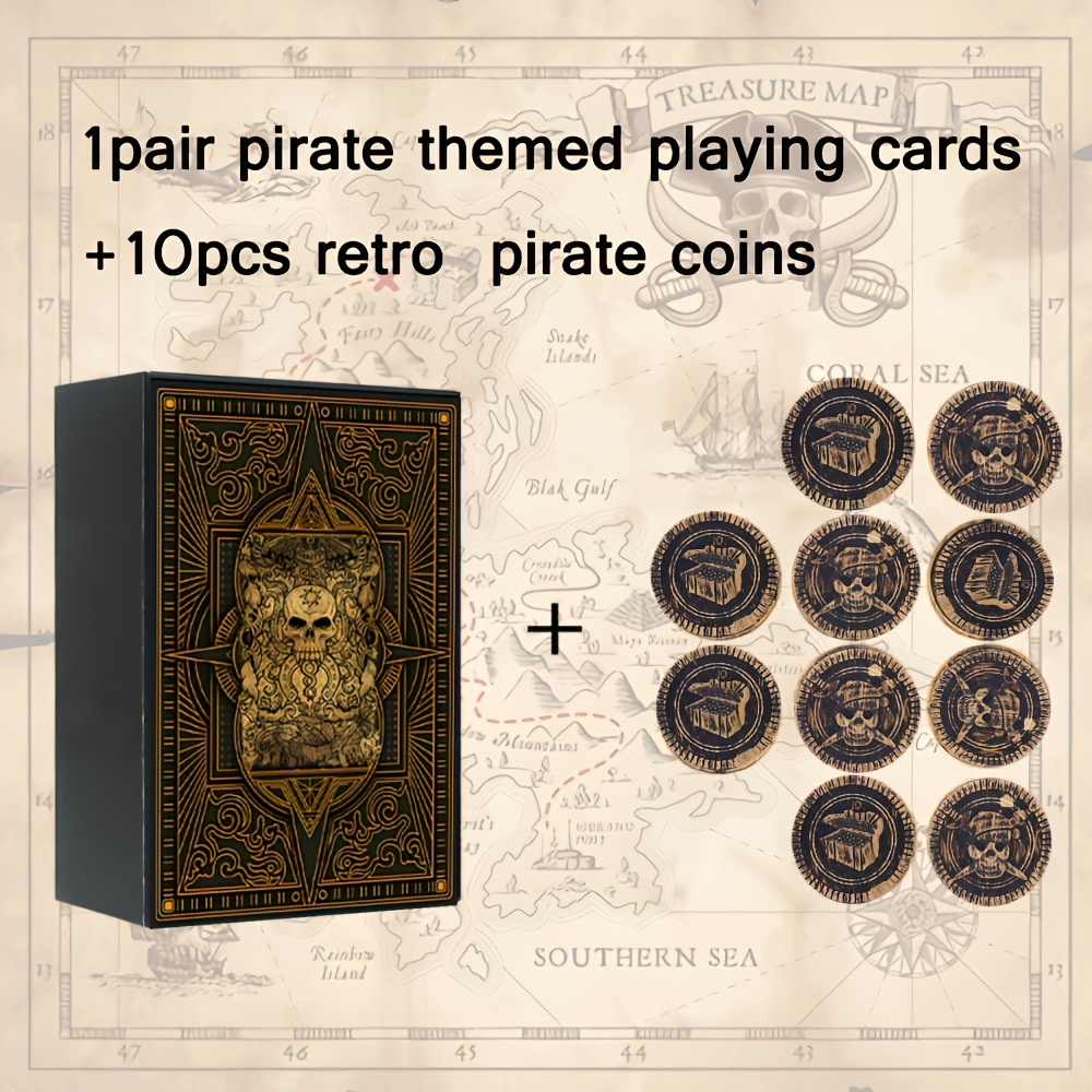 

1 Pair Pirate-themed Playing Cards + 10pcs Vintage Pirate . Exquisite Playing Cards, Suitable For Family Gatherings, Game Parties, Festival Gifts And Collection