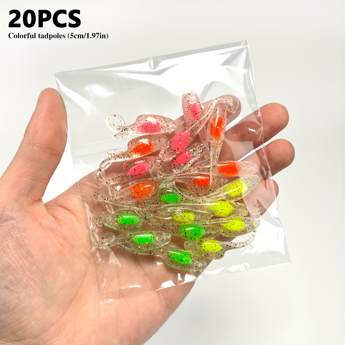 E-shop 20 Stück Mini Transparente Jelly Softbaits, Biomorphe Angelköder, Künstliche Biomorphe T-Tail Fischköder, Süßwasser Salzwasser Angelzubehör