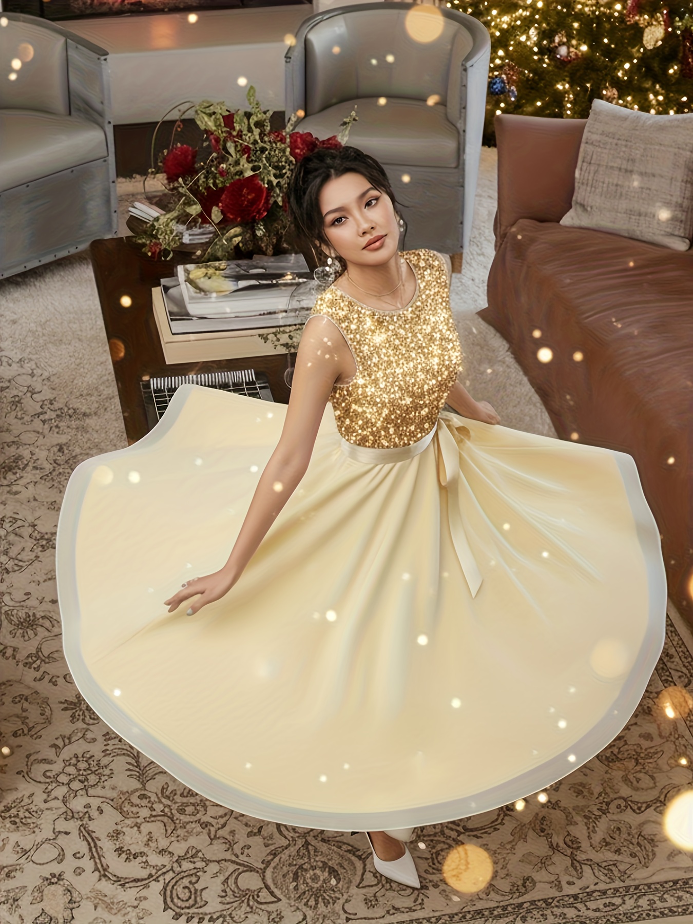 womens sequined velvet dress chiffon skirt elegant party - Temu Mauritius