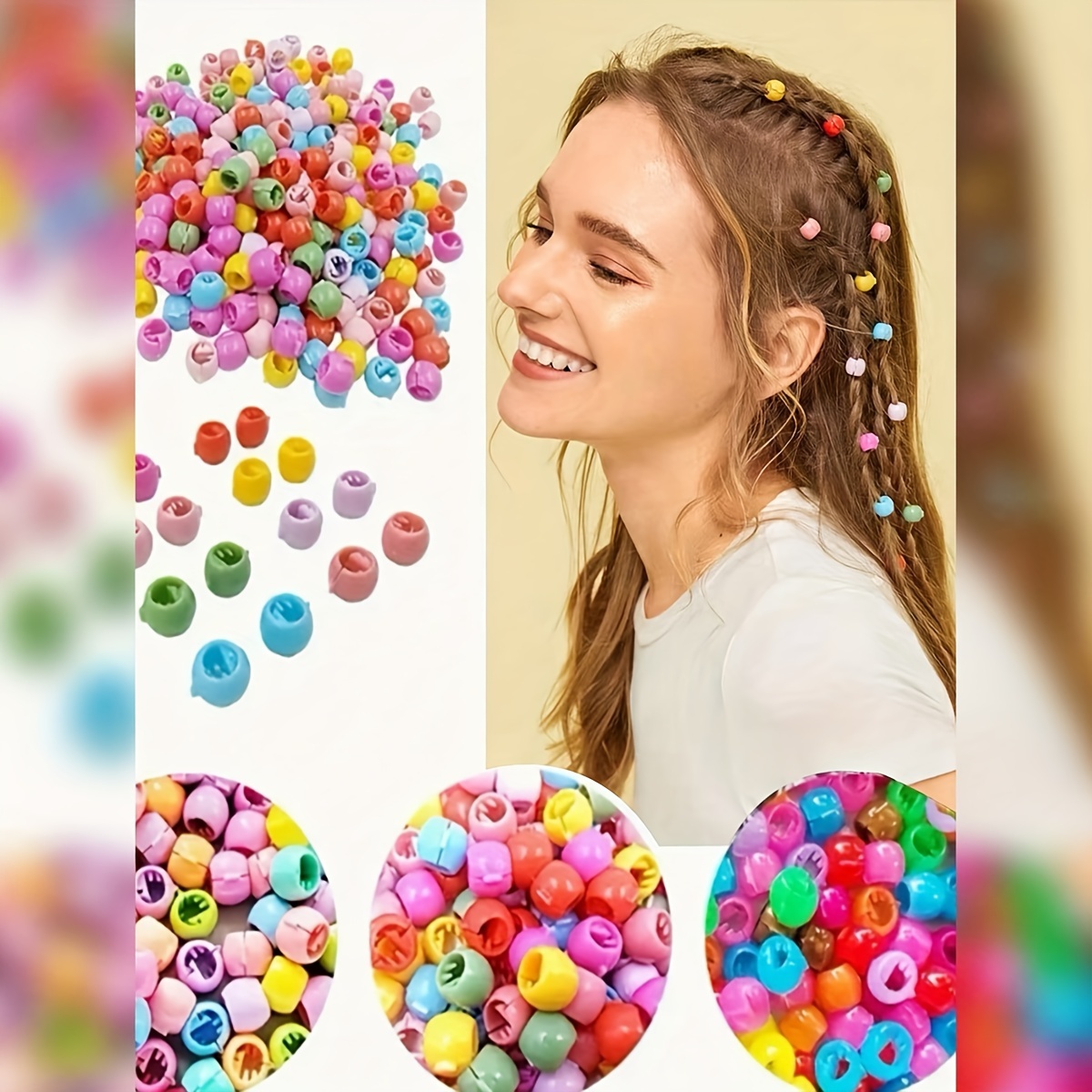 

50pcs Cute & Sweet Beanie Hair Clips - Plastic Braiding Accessories For Women, Styling & Decorating, Hair Accessories