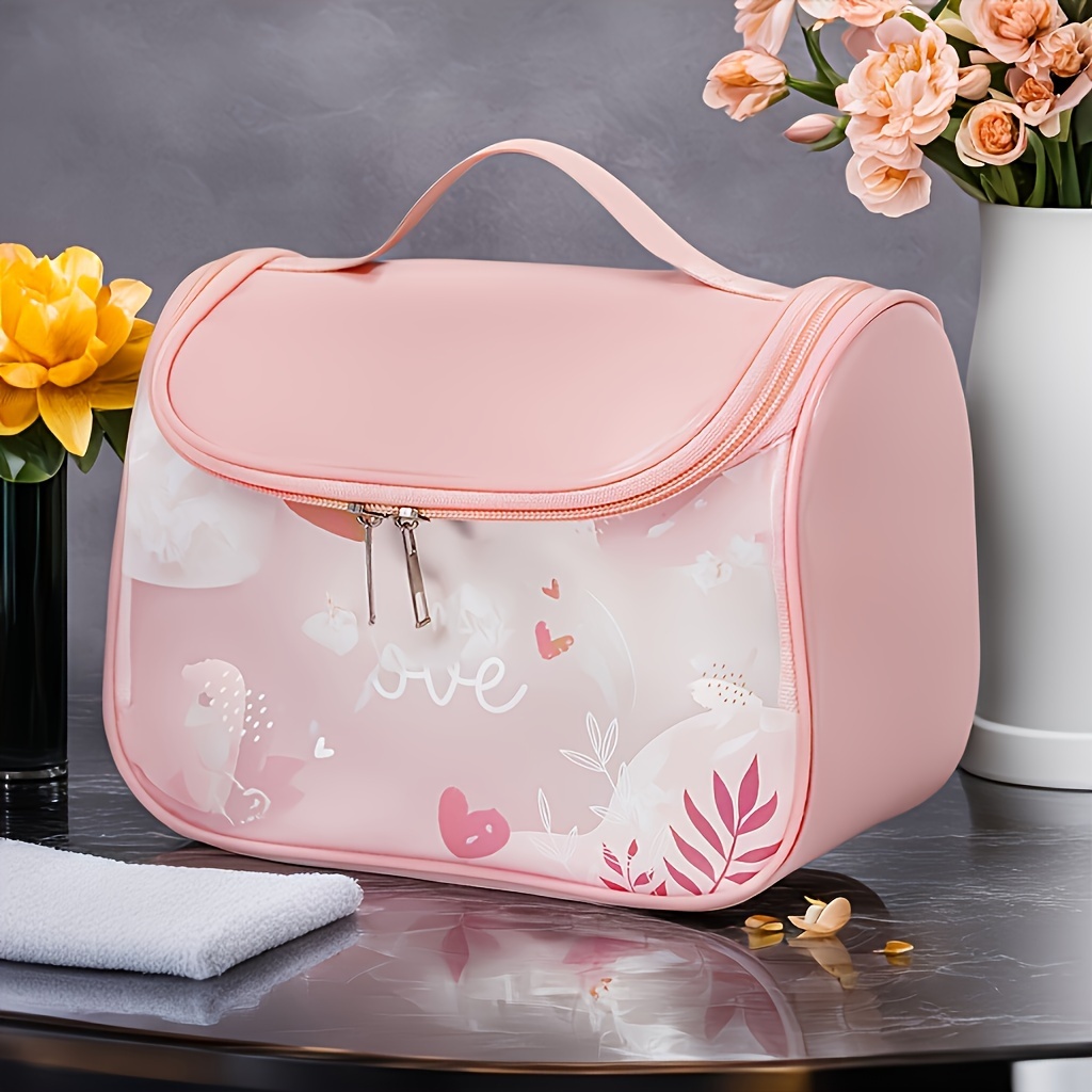 TEMU 1pc Pu Matte Waterproof Portable Cosmetic Bag, Travel Toiletry Bag