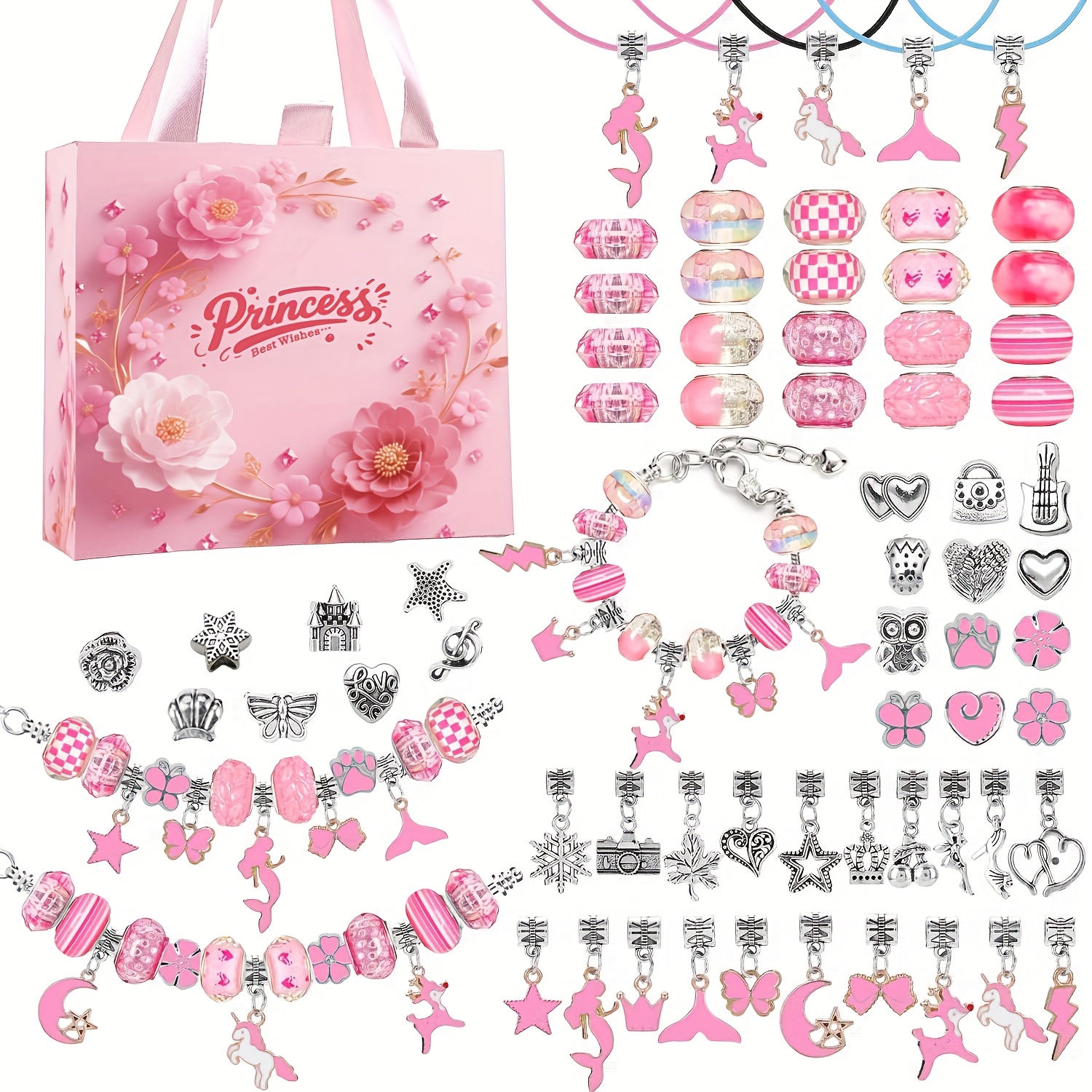 67pcs Pink Beaded Bracelet Making Kit