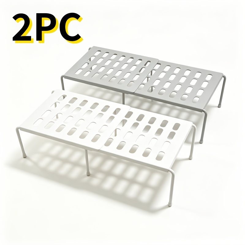 TEMU 2-pack Expandable Cabinet Storage Shelves, White And Gray Adjustable Single Tier Organizer Racks, Retractable Countertop Shelf For Kitchen Sink,