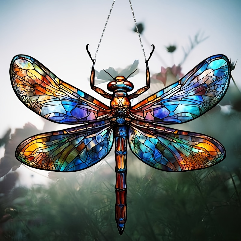 

1pc Dragonfly Stained Glass Acrylic Suncatcher - Universal Hanging Decor For Home, Windows, Porch - No Electricity Needed, Easy Attachment