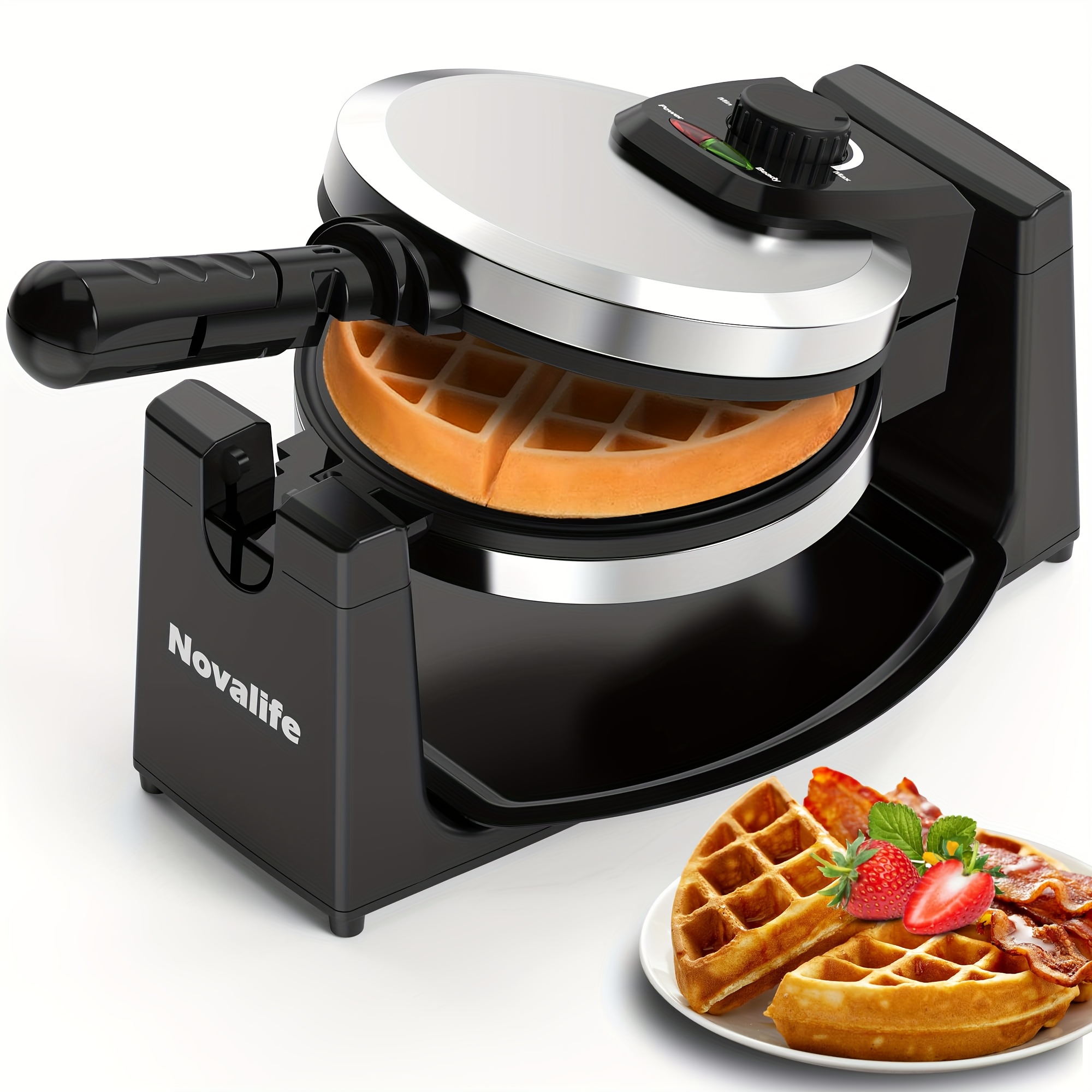 TEMU Waffle Maker, Rotating Belgian Waffle Maker, 180° Flip , Plate, Adjustable Browning Control, Foldable Handle, Removable Drip Tray, Stainless