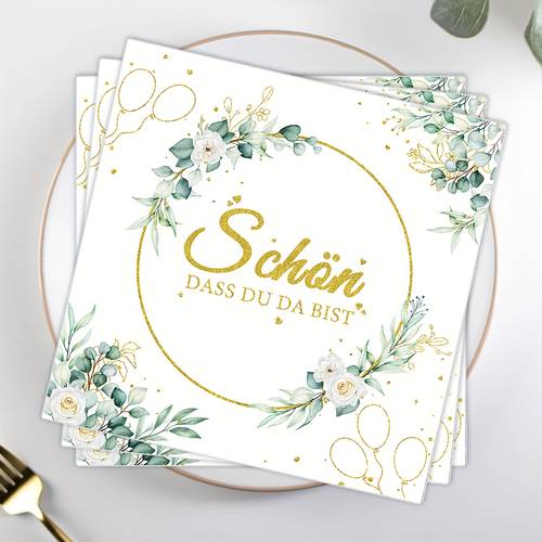 40 pack elegant floral eucalyptus green golden 33x33 paper napkins for weddings s first communion summer autumn events decorative table setting accessories accessories communion napkins elegant script design