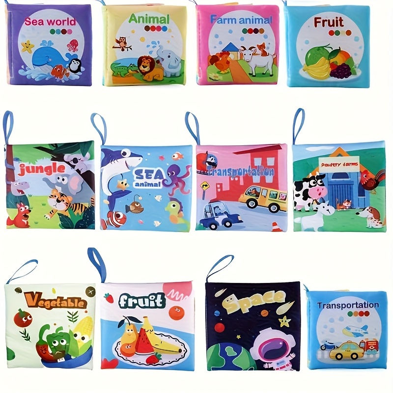 1pc Baby Cloth Book - Non-Tearable Soft Fabric, Ocean Animal & Multi-Theme Educational Toy with Interactive Learning Buttons, Infant Cognitive Development Book for Toddlers 0-3 Years (Pink/Green/Blue/Yellow), Baby Book, Sensory Stimulation, Vibrant Illustrations, Childsafe Material, Young Children