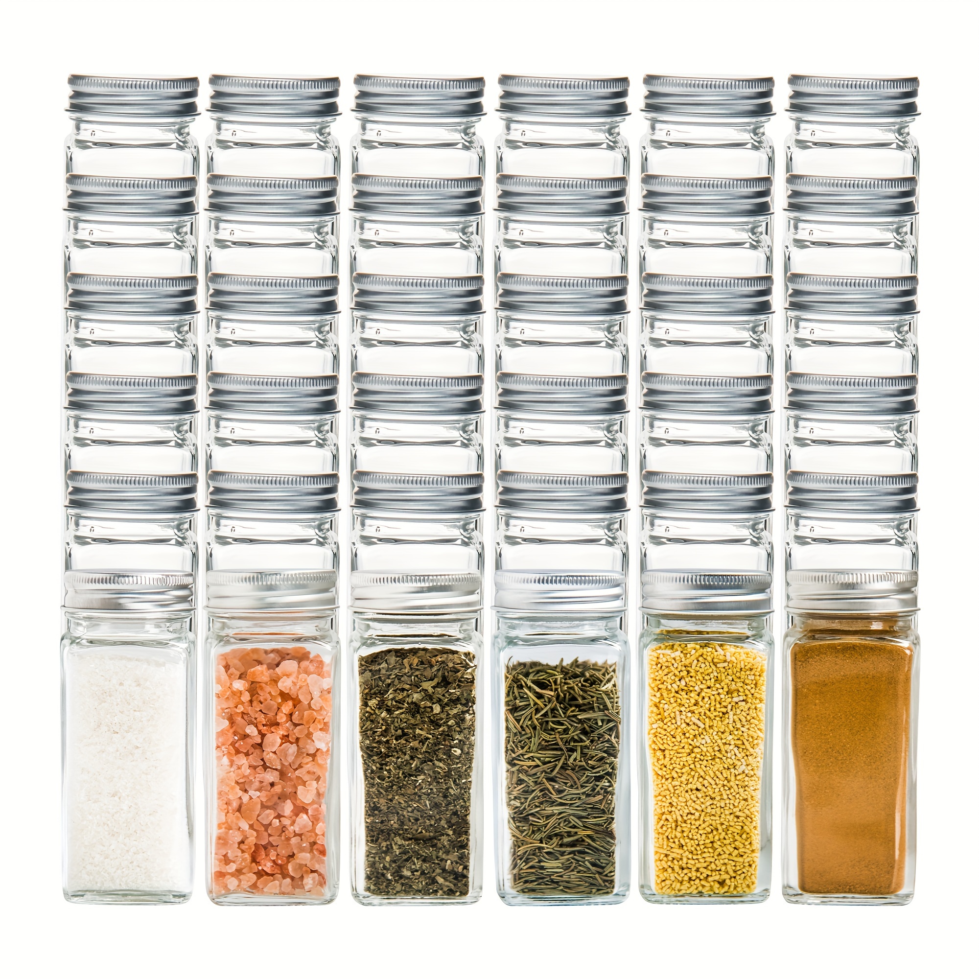 

36pcs Glass Spice Jars With Labels - 4 Oz Empty Square Seasoning Containers With Shaker Lids, Thick Spice Storage Bottles For Drawer, Cabinet