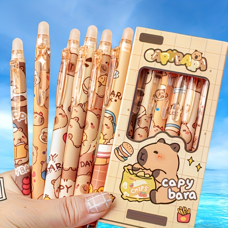 

6pcs Capybara Erasable Pens, Fine Point 0.5mm, Quick-drying, Smooth Writing, Plastic, Cute Animal Design, With Office & Student Stationery