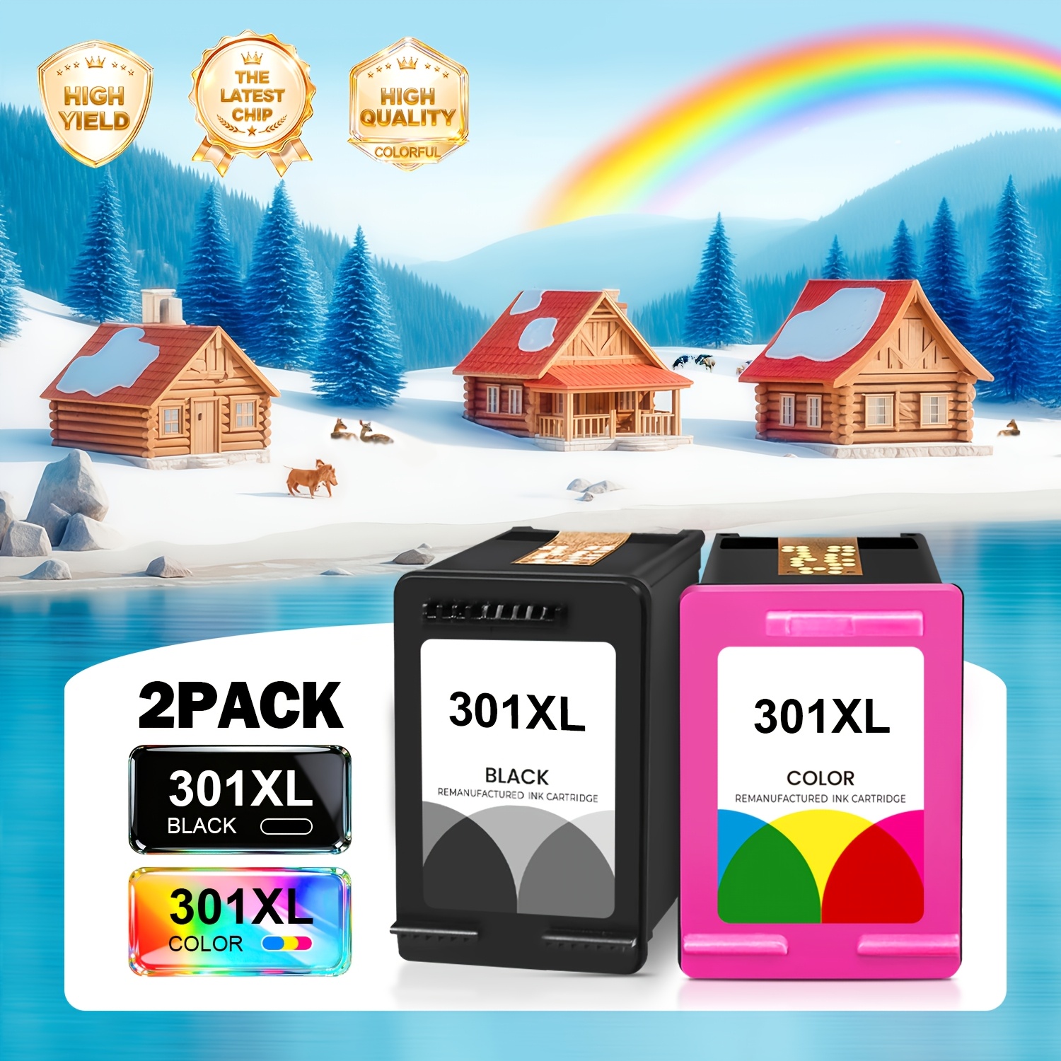 Image of Remanufactured 301xl Printer Cartridges, 301 Black Color Xl Replacement For 301 Printer Cartridges Compatible With For 4500 5530 5534 4504 2540 1510 2544 2549 4630 4632 2620 2620e