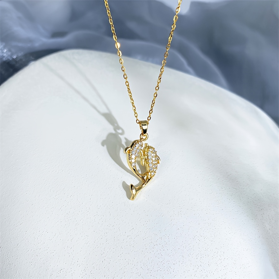 TEMU Un Collar con Colgante de de Circonita Sintética Chapado en Oro de 18k, Elegante y , Regalo para de San Valentín para y