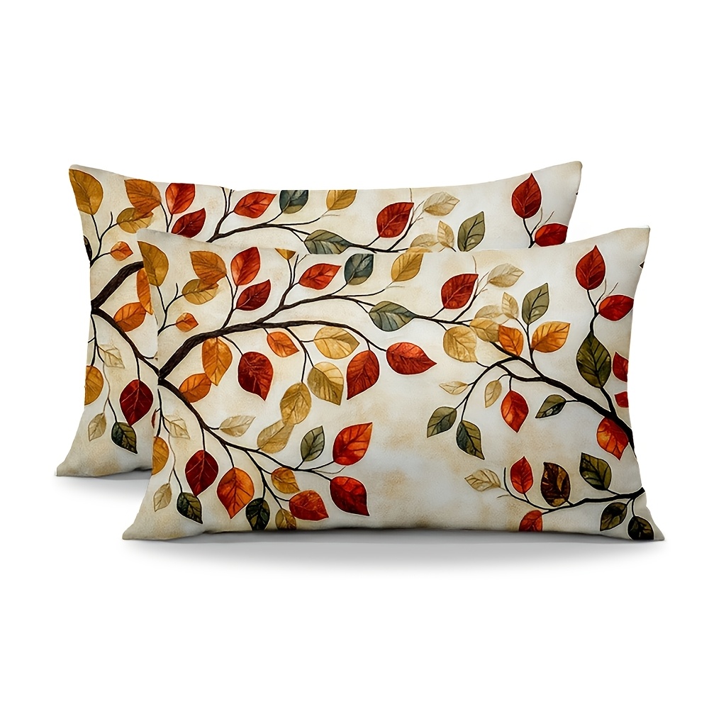 TEMU Lot de 2 housses de coussin d'appoint sur le thème de , avec imprimé de branche d'arbre automnale, fermeture éclair, taie d'oreiller lombaire