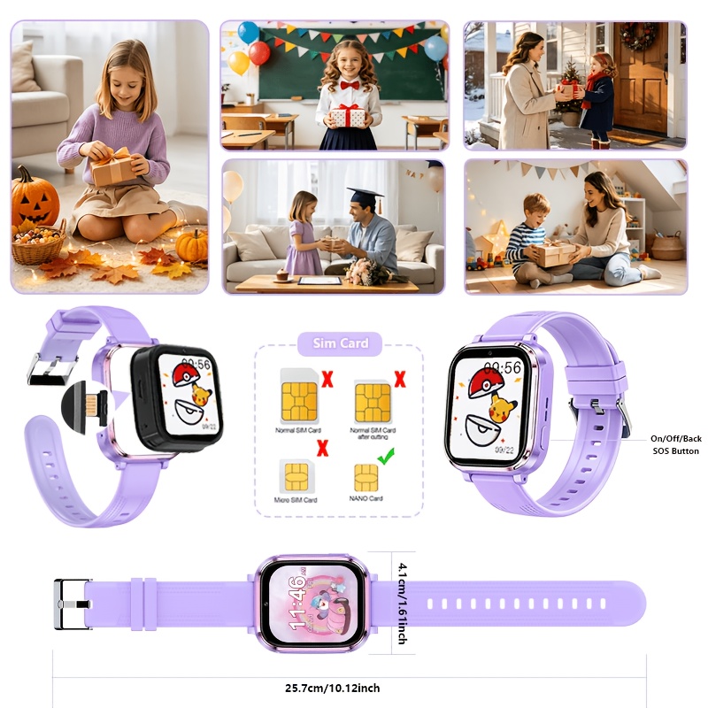 Smartwatch, 4G Student Smartwatch, Video- en spraakgesprekken en SOS noodoproep, GPS nauwkeurige positionering, ouderlijk toezicht app, wekker, rekenmachine, kalender, tiener smartwatch, geschikt voor jongens en meisjes van 4 jaar