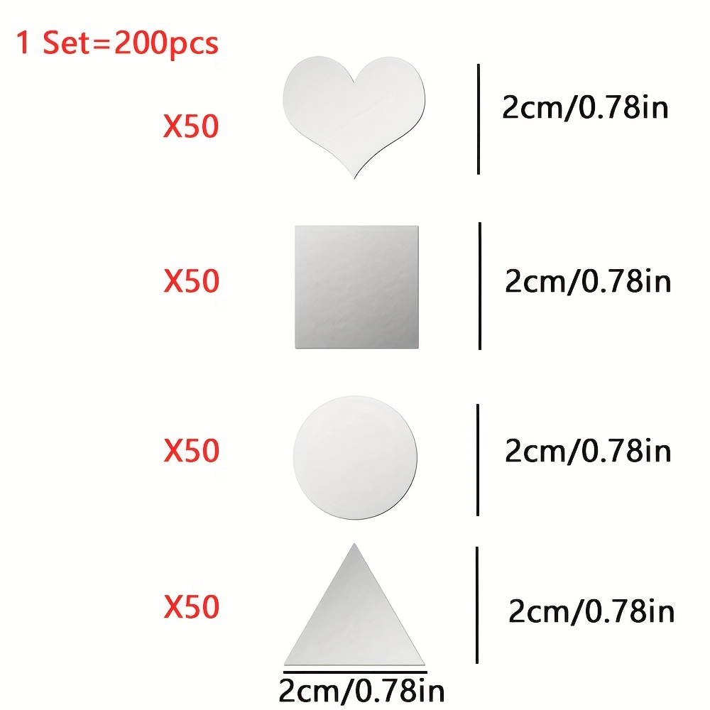 Image of A Mixed Set Of Square, Heart, Triangle, And Circle Mirror Wall Stickers, Acrylic Self-adhesive Craft Wall Decals, Home Decoration Stickers, 200pcs Assorted