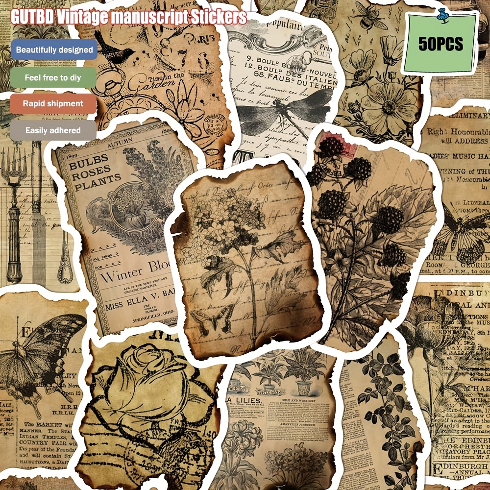 50pcs Vintage Stickers - Creative Diy Decals For Laptops, Journals, Suitcases & Desk Decor | , Pvc, Self-adhesive