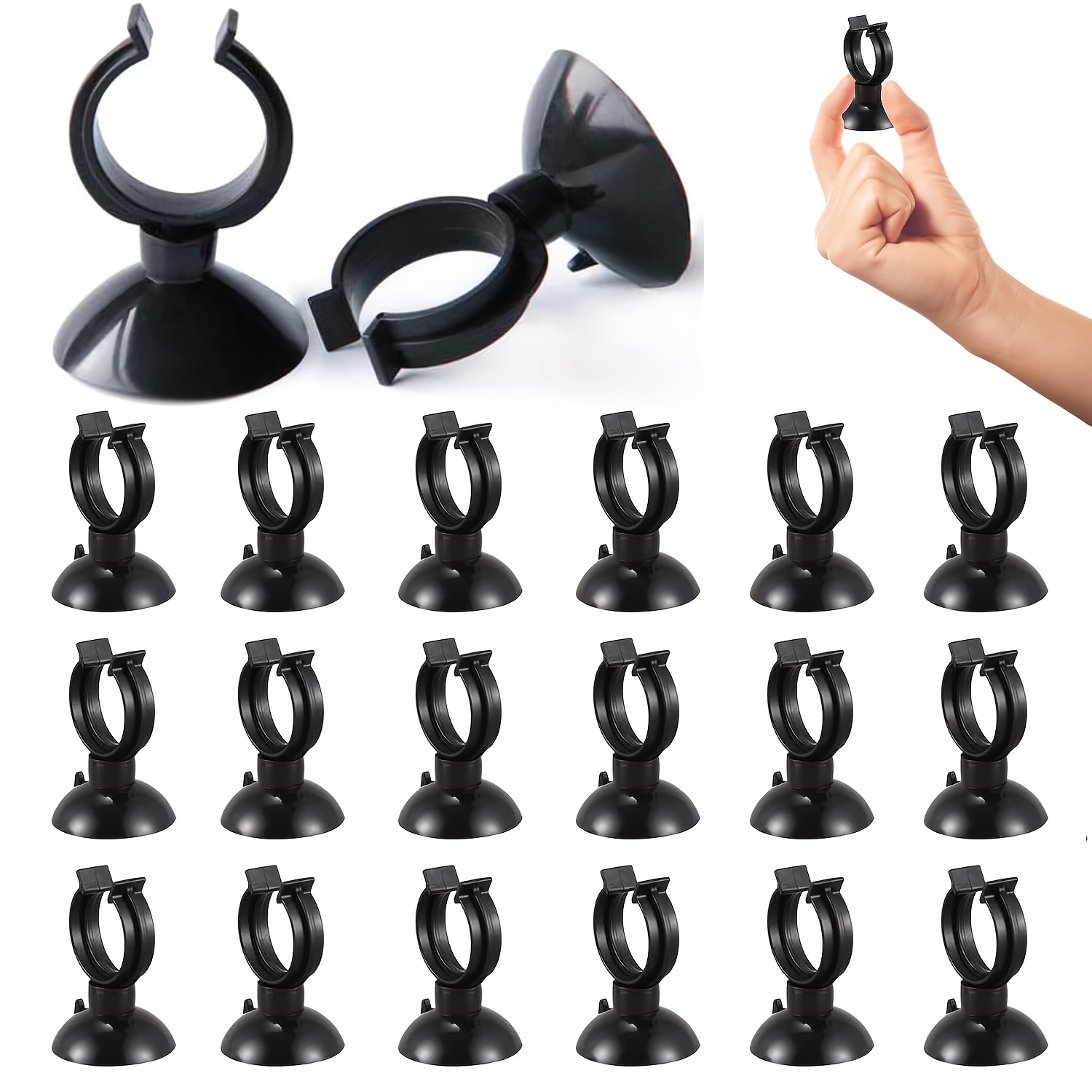 TEMU 20pcs Aquarium Suction Cup Clip, Suitable For Aquarium Heater, Pipes, Plants, Decorations, Black