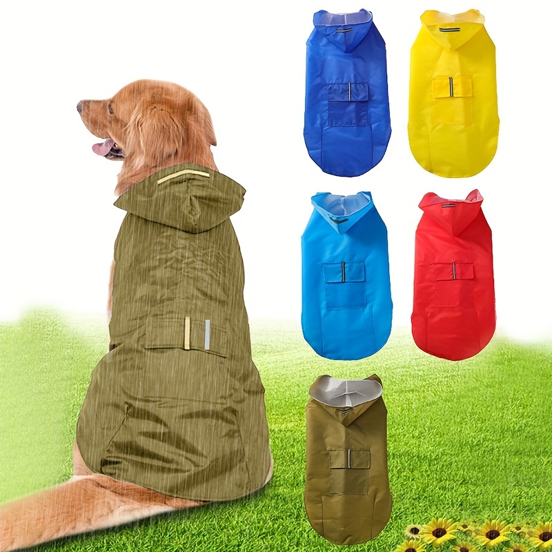 

Waterproof Reflective Pet Raincoat, Polyester Knit Fabric, Machine Washable, Adjustable Fastening, With -the-dark Safety Strips, For Small, Medium, And Large Dogs, Outdoor Weatherproof Dog Jacket