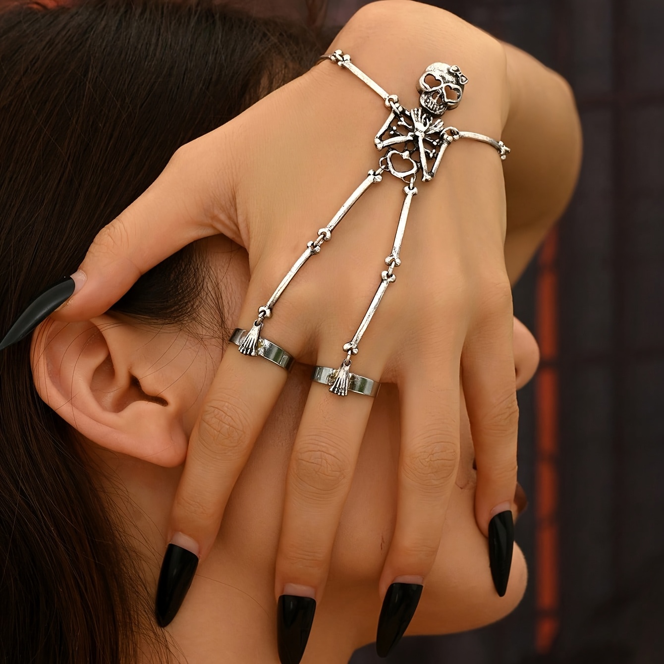 TEMU . Vintage Gothic Punk Totenkopf-Schädel-Knochen Fingerloses Armband, & einzigartig für Halloween