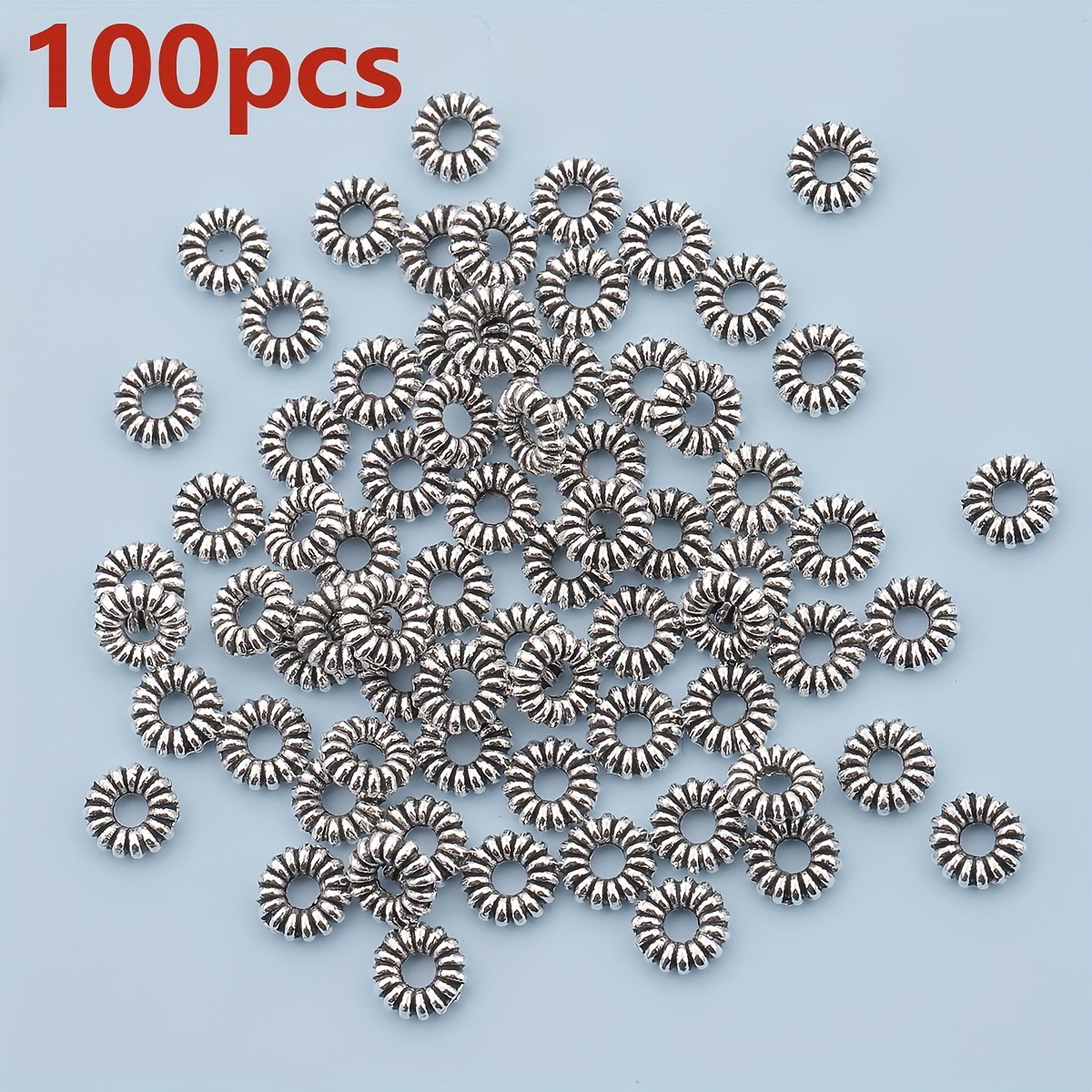 E-shop 200 Stk./100 Stk. 6 mm Abstandperlen mit gedrehtem Rand geradem Loch, runde lose Abstandperlen, gewellte durchbohrte lose Perlenscheiben,