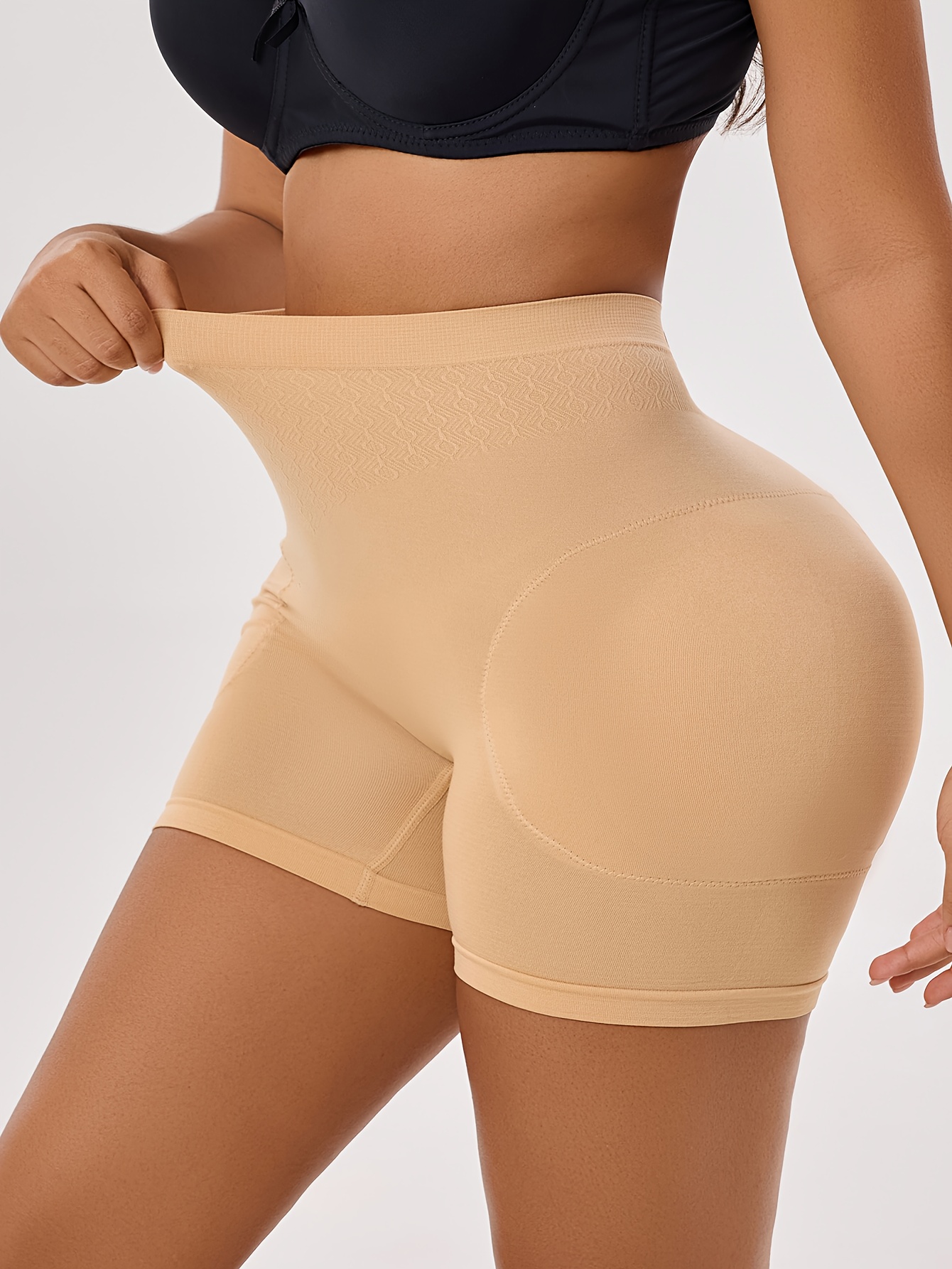 1pc Women's High-Waist Shaping Shorts with Faux Butt Pads - Tummy Control, Butt Lift, Waist, High-Waist Design, Solid Color, Suitable for Daily Yoga and Fitness Wear