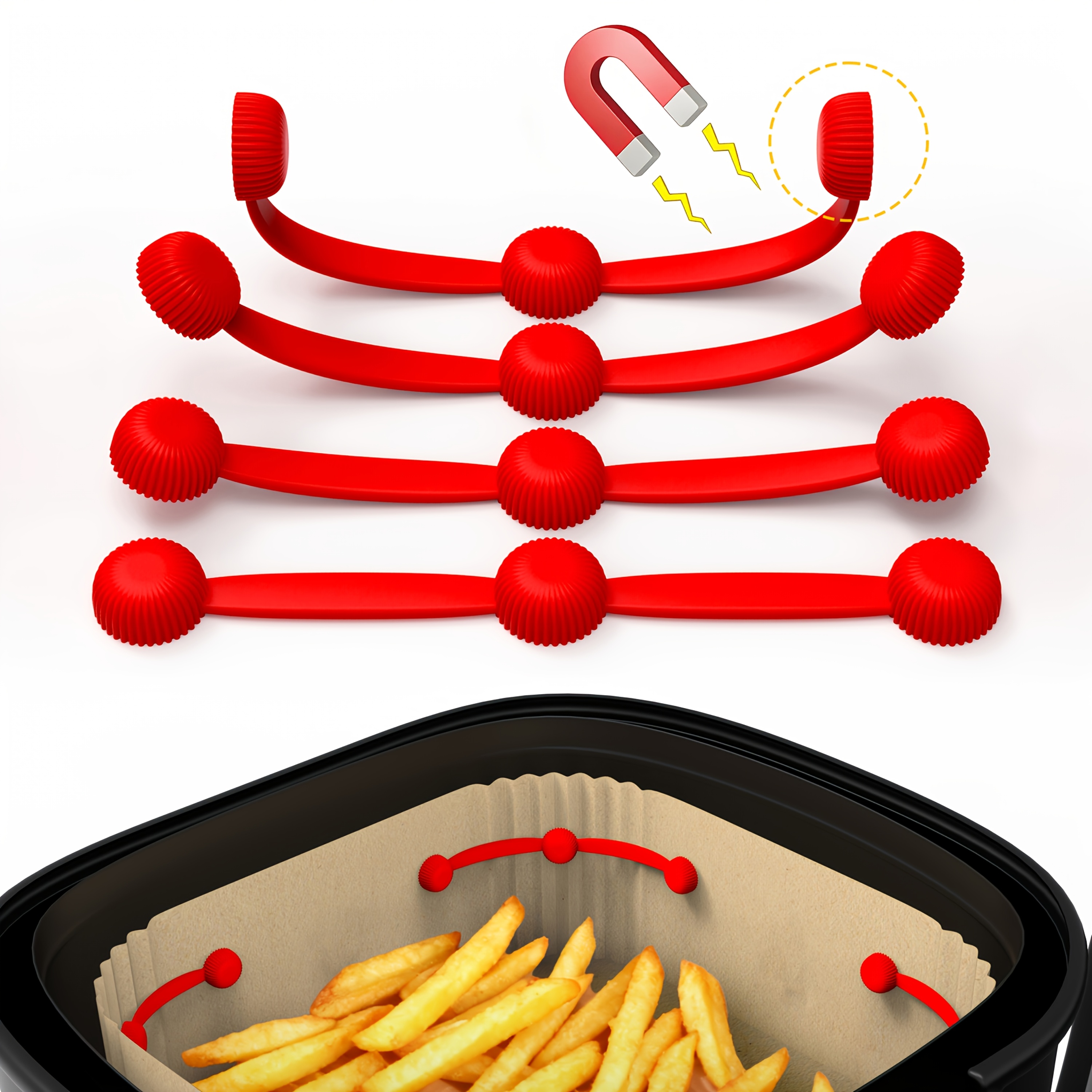 TEMU Magneti per friggitrice ad aria per rivestimenti pergamena, accessori per friggitrice ad aria, cinturino in silicone per magnete per friggitrice