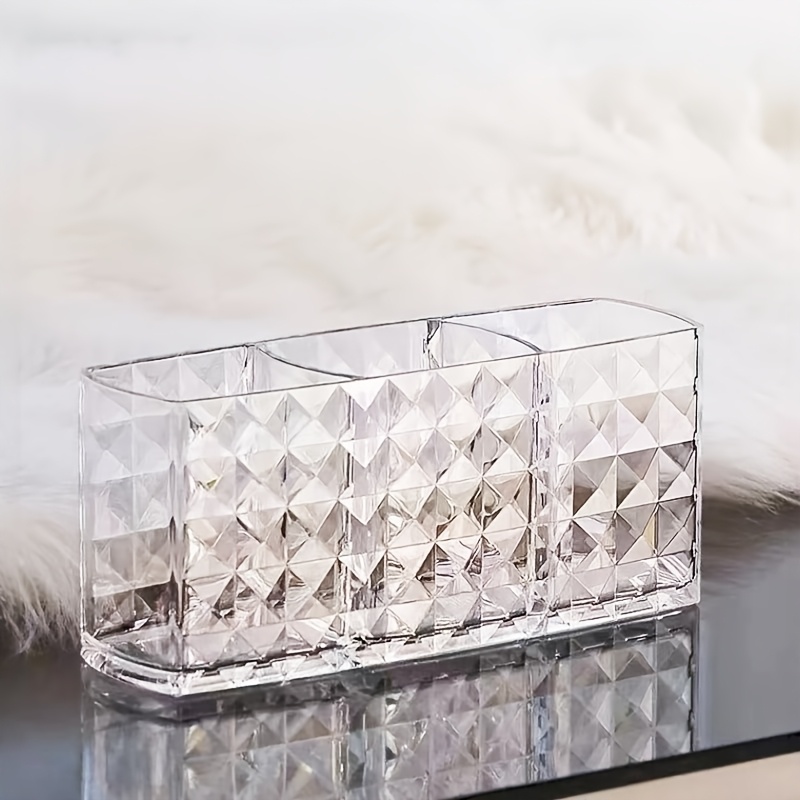 TEMU Acrylic Makeup Brush Organizer | Transparent Diamond Pattern Countertop Storage For Brushes And Lipsticks, Awaoko Brand