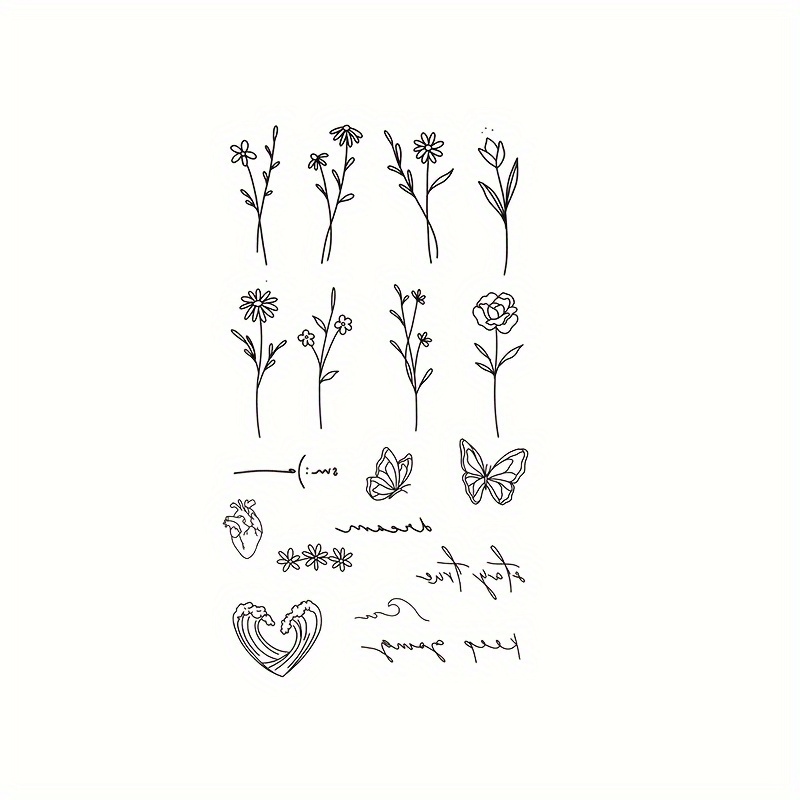 1pc Daisy Flower Waterproof Temporary Tattoo Stickers Text Letter Word Pattern For Hand Finger Arm Women Men