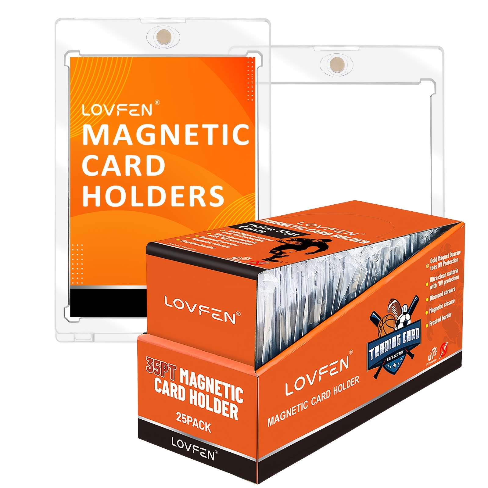 Lovfen 25ct Magnetic Card Holder, Ultra-thin 35pt Single Touch, U-v Protectors Hard Plastic For Trading Cards, Magnet Case, Sports, Game, Football, Baseball