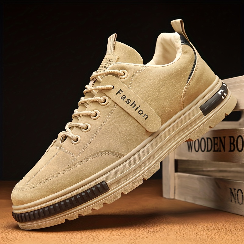 Men's Stylish Plus Size Solid Color Ankle Boots - Comfortable, Non-Slip Lace-Up Sneakers for Outdoor Activities & Casual Wear