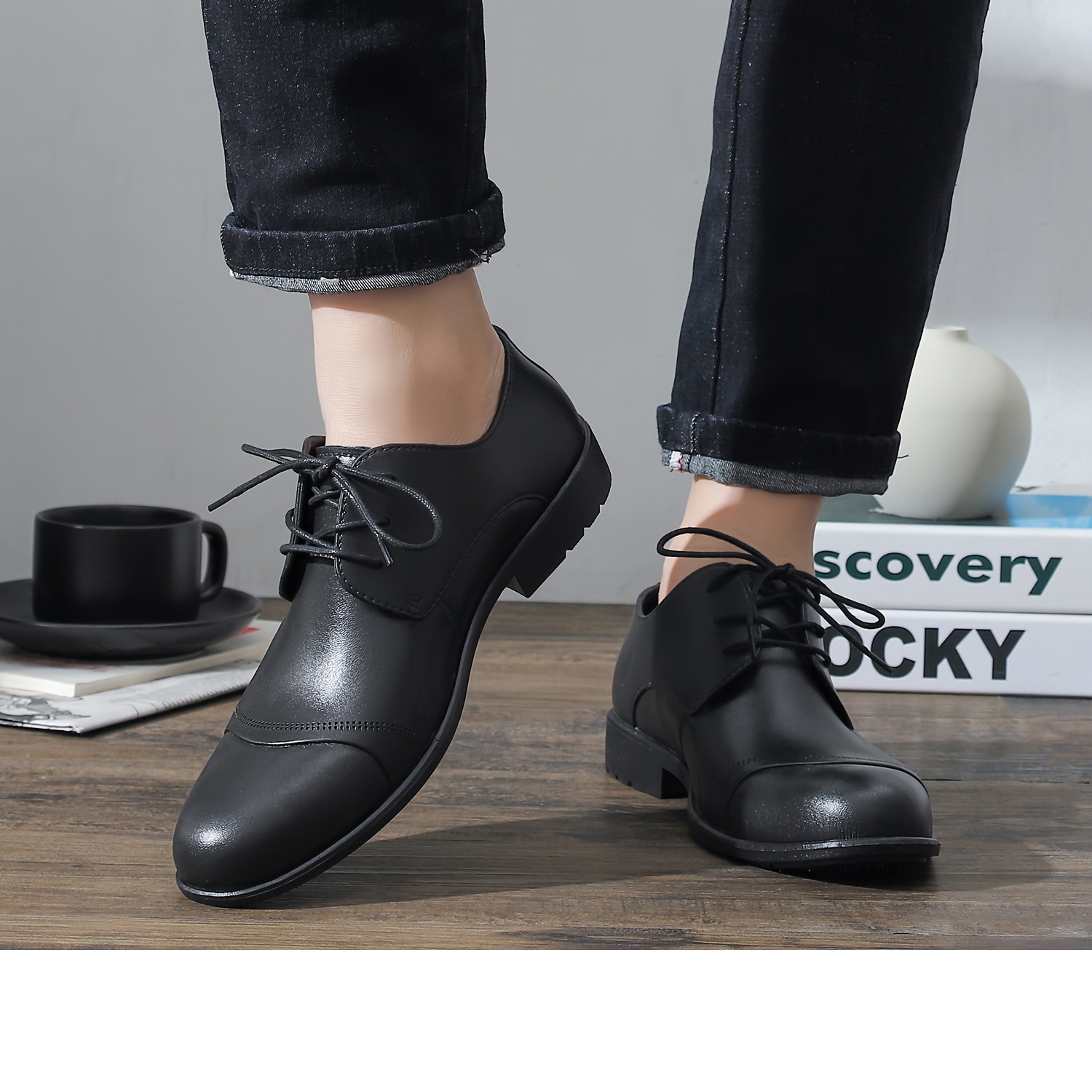 TEMU Men's Shoes, Business Dress Black Shoes, Work Shoes, Casual Lace-up Style