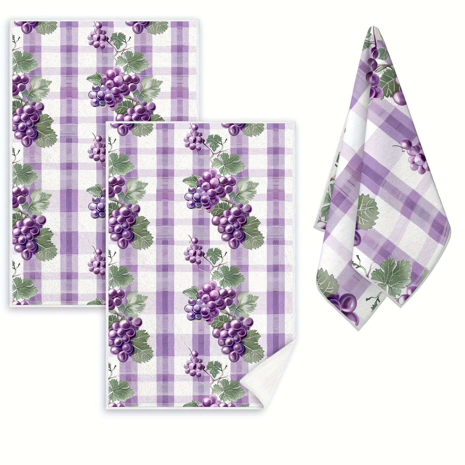 

Jit 2-pack Modern Microfiber Dish Towels - Machine Washable, Fade Resistant, Soft & Durable, Lightweight Knit Fabric, Cartoon Grape Design For Kitchen, Cooking, Baking, Cleaning & Housewarming Gifts