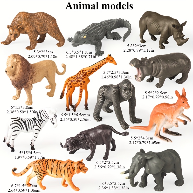 Image of A Set Of 12 Mini Animal Models - Including , Tigers, Giraffes, Crocodiles, , Elephants, And Rhinoceroses - Perfect For Learning , Party Gifts, Scene Simulations, And Holiday Gifts!