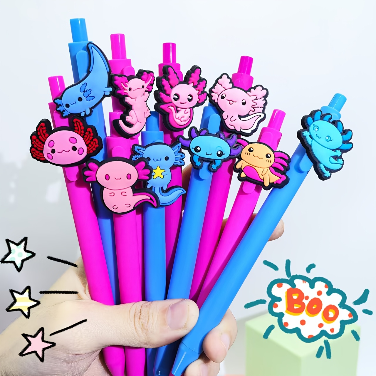 

5pcs Cute Axolotl Ink Pens, Quick-drying Plastic Medium Point Pens, Assorted , For And School Supplies