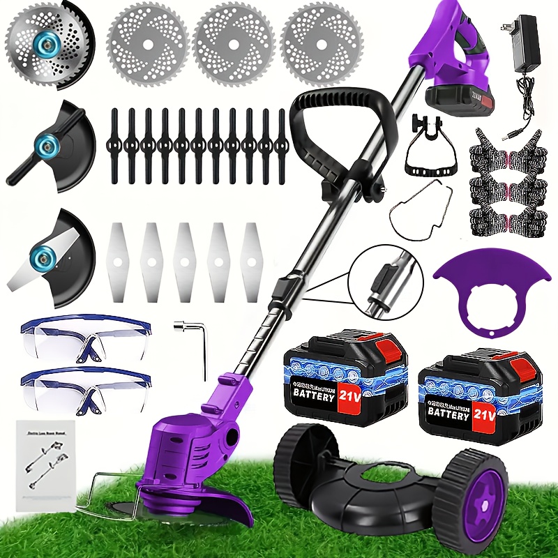 Portable Home Electric Lawn Mower, Yard Weeder/ Lawn Mower with 3 Models of Blades And Two High Capacity Lithium-Ion Batteries, Strong Power, Lots of Gifts, Suitable for Lawn Yard Garden, Gifts for Father Husband, Father'S Day Gift