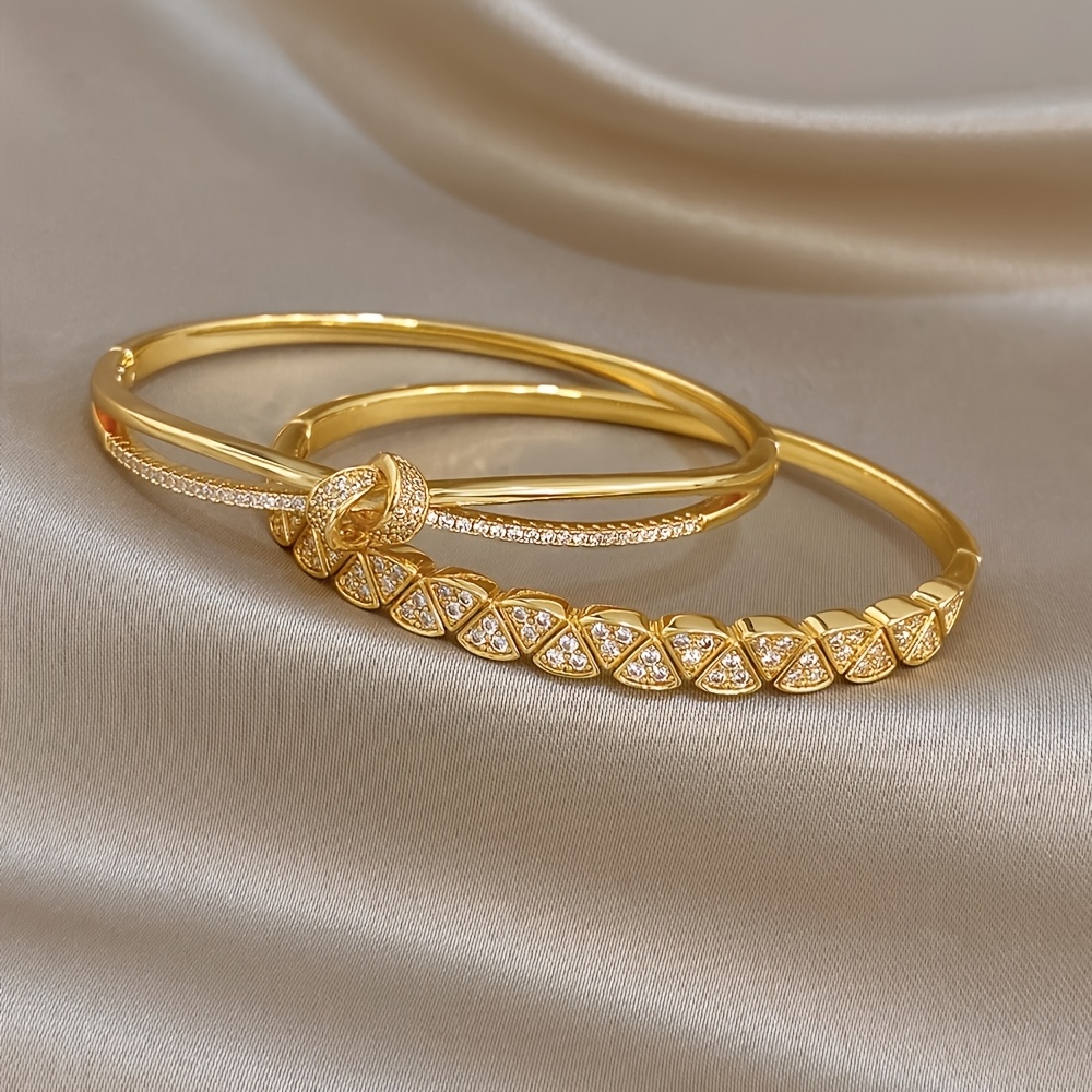 Women's 2pcs Hollow-Out Knot Design Bangle Bracelet Set